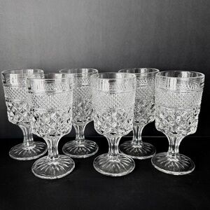 Vintage Anchor Hocking Wexford Clear Glass Water Glasses/Goblets 6.5” Set Of 6